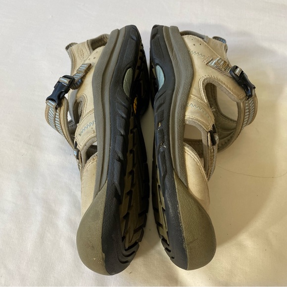 KEEN Womens 7.5 Nubuck Leather Close Toed Hiking Sport Sandals Brown and Blue - Picture 4 of 7